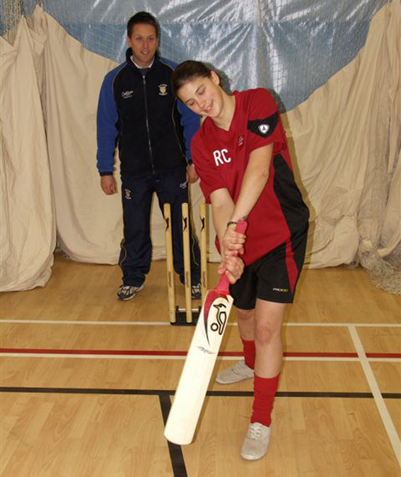 Bishop Auckland College Sports student Rachelle Cooley Budding cricketer Rachelle Colley with Darren Brown from DCB.