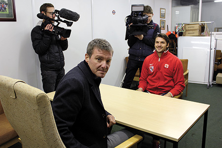 George Friend interviews Shildon manager Gary Forrest for BBC’s Inside Out. Inside-Out