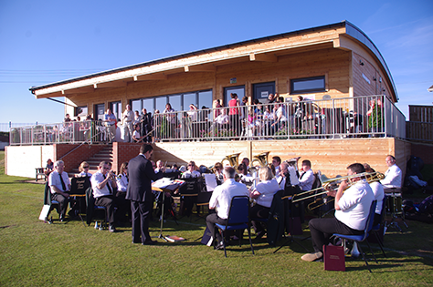 The Ferryhill Town Band play at the new Mainsforth Sports Complex pavilion, officially opened by Durham CCC captain and ex-England international, Paul Collingwood.