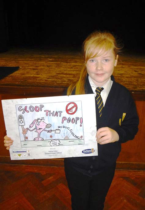 Satine Cator, 10, with her winning poster design.