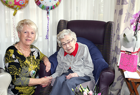 Evelyn Cameron celebrated her 100th birthday with family, friends and a visit from Ferryhill Mayor, Pauline Crathorne, who presented her with a bouquet of flowers.