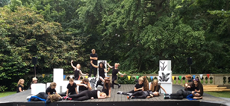 Pupils from Dean Bank Primary School, performing a dance as part of A Midsummer Night’s Dream in Stratford-upon-Avon with children from other schools.