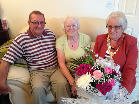 The couple were met by the Mayor of Chilton, Councillor Elizabeth Bruce, at their home and presented with a celebratory bouquet of flowers.