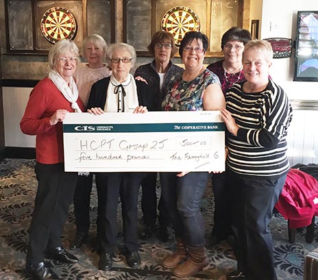 The Ferryhill Six presented a cheque for £500 to Handicapped Children’s Pilgrimage Trust volunteer nurse, Theresa Chaplin (third from right).