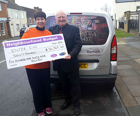 Enter CIC Director, Andrea Flynn with Cllr Brian Avery, who donated £20,569 to the group to allow them to buy a new van to help transport essential equipment.