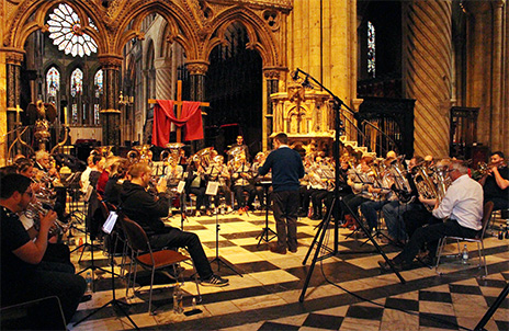 Ferryhill and Spennymoor Town Bands - pictured recording The Miners’ Hymn at Durham Cathedral - are set to make a special appearance at Kynren’s 2017 premiere.