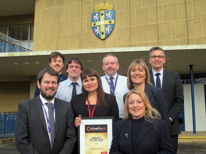 digital-durham-project-of-year-2107 The Digital Durham team on the steps of County Hall.