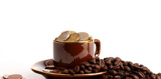 Plastic cups: who should pay the tax? coffee cup money filled with money and coffee beans