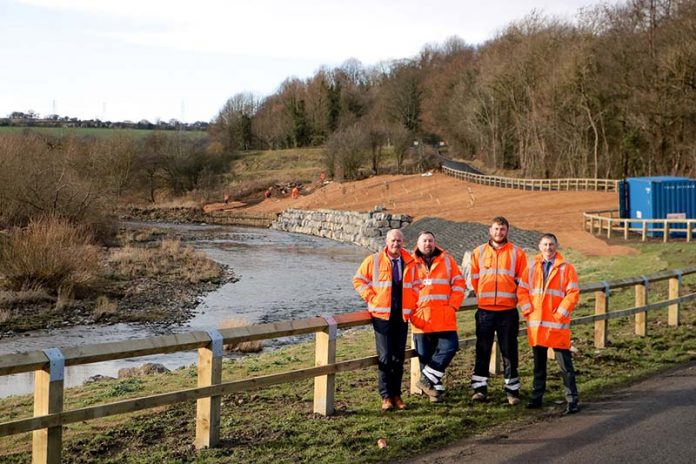 Foreman Franky Shields, Operative Andrew Bridgewater, Contract Manager Neil Summerson and Highway Services Manager, Mark Readman at the site. Foreman Franky Shields, Operative Andrew Bridgewater, Contract Manager Neil Summerson and Highway Services Manager, Mark Readman at the site.