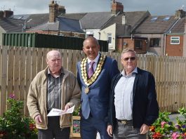 Tommy Shaw (Allotment secretary) Clive Maddison (Spennymoor Mayor) and Lawrence Dunnett (Allotment Chair).