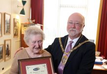Edna receives Chairman’s Medal Edna Ripley, born in Spennymoor, accepts the Chairman’s Medal from Cllr John Lethbridge.