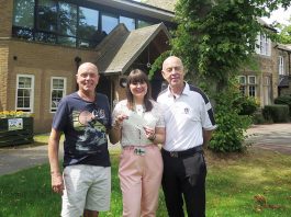 Ian Larnach, Jade McArdle and George Courtney MBE at St Cuthbert's Hospice.