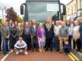 Spennymoor Town Band, including soon to be crowned Roy Newsome Memorial Shield winner, Michael MacDonald (crouched, front right), were given a send off by Town Mayor and Mayoress, Cllrs Clive and Liz Maddison. Photo: John Teasdale, The Studio.