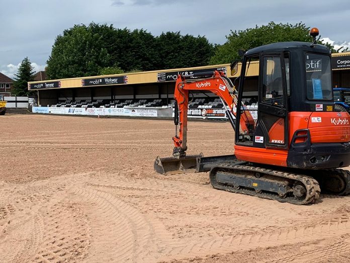 Spennymoor Town’s Brewery Field pitch is being transformed ahead of the new season. Spennymoor Town’s Brewery Field pitch is being transformed ahead of the new season.