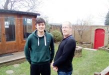 Fundraising for sensory garden Creative Support care workers Ryan Johnson (left) and Steve Dobson pictured in the garden.