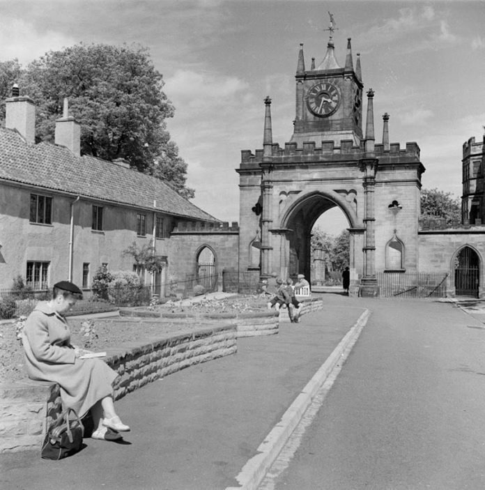 The Clock Tower at Auckland Castle gate, also known as Robinson Arch. Copyright - Historic England Archive AA98_05187 The Clock Tower at Auckland Castle gate, also known as Robinson Arch. Copyright - Historic England Archive AA98_05187