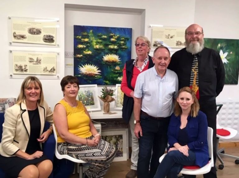 Artist Eric Thompson and daughter Lynn with members of the Bishop Auckland and Coundon In Bloom team.