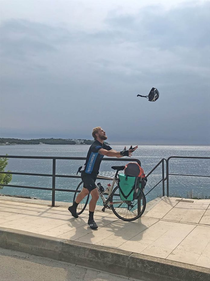 Gareth celebrates reaching the Adriatic sea.