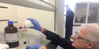 Materials Processing Institute creates hand sanitiser production line for Marie Curie nurses Staff at the Materials Processing Institute developing hand sanitiser for Marie Curie Nurses.