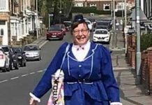 Jolly Holiday for Shildon’s children thanks to mystery Mary Poppins Mary Poppins delivering Easter goodies to Shildon's children.