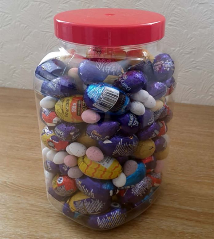 Children from Ferryhill are invited to guess the number of Easter eggs in the jar. Children from Ferryhill are invited to guess the number of Easter eggs in the jar.