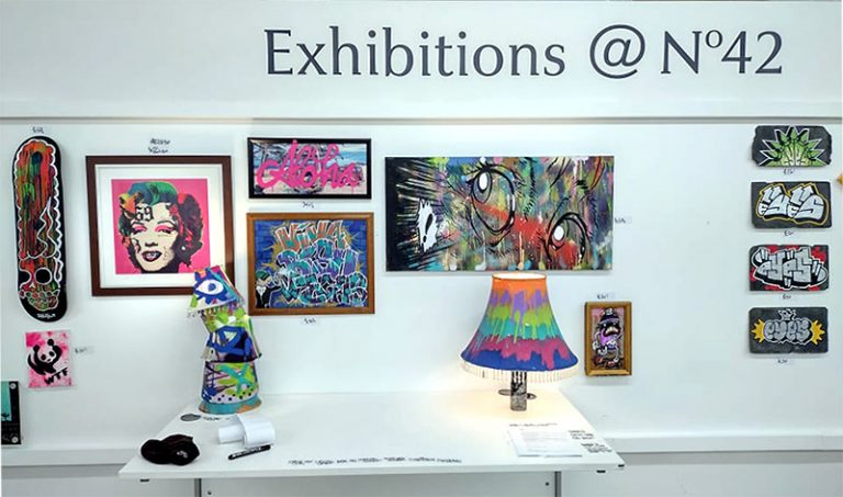Artwork from the Bish Vegas Legal Graff exhibition at No.42 Market Place
