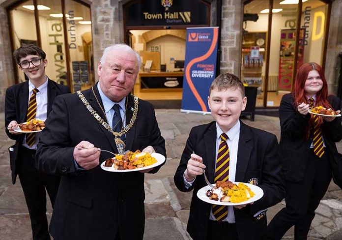 Cllr-Stelling-with-pupils-Leon-Green,-Rhys-Sample-and-Caitlin-Shannon-from-Ferryhill-Business-and-Enterprise-College Cllr-Stelling-with-pupils-Leon-Green,-Rhys-Sample-and-Caitlin-Shannon-from-Ferryhill-Business-and-Enterprise-College