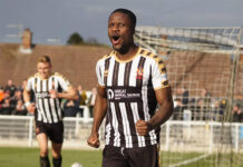 Playoff battle heats up as Moors head for York Jude Oyibo celebrates after giving Moors the lead against Leamington.