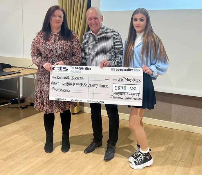 Cq-Presentation-Chance-Drama A cheque worth £873 was presented to Chance Drama.