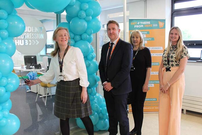 Matt Joyce, Regional Lead - North East Ambition (NELEP) is pictured with Principal and Chief Executive Natalie Davison-Terranova, Vice-Principal (Curriculum & Quality) Judith Layfield, and Student Progression Manager Jennifer Phillips at the launch of the Student Progression Hub