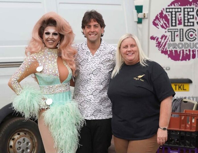 ladies-day Tess Tickle and James Argent, who were among performers at the event, with The Angel Trust CEO, Clair McGregor.