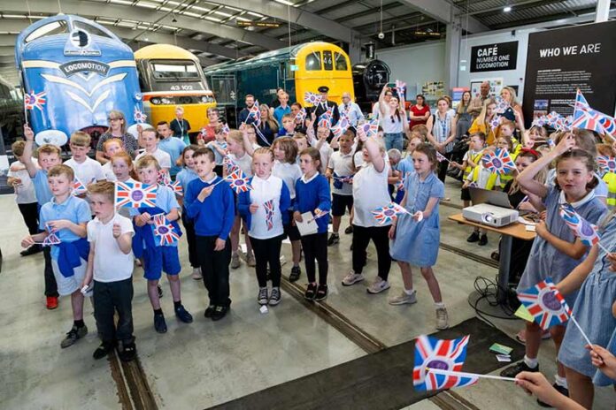 Children-take-part-in-Our-Line-Connections-at-Locomotion,-Shildon-(email)- Children take part in 'Our Line Connections' at Locomotion.