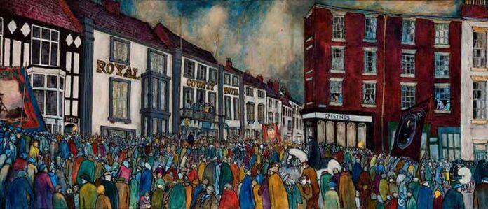 Tom-McGuinness,-Big-Meeting,-1968,-oil-painting Durham Miners's Gala Big Meeting (Tom McGuinness, 1968).