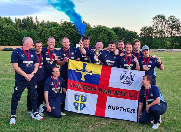Shildon Railway CC celebrate winning the Ken Welsh Cup.