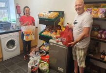 Supporters Club deliver donation Committee members, Susan Clarkson and Tom Clegg deliver a large donation of food from Shildon AFC Supporters Club.