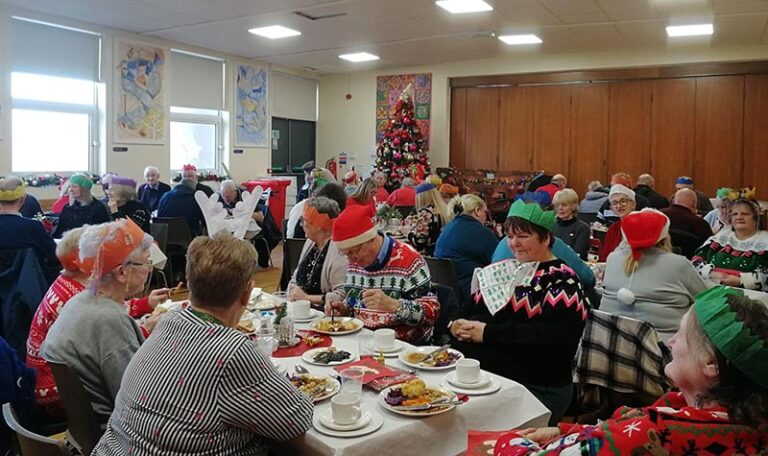 Local families get together to enjoy a festive lunch.