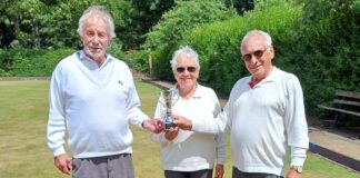 Enid and Harry take bowling club Mixed Pairs trophy