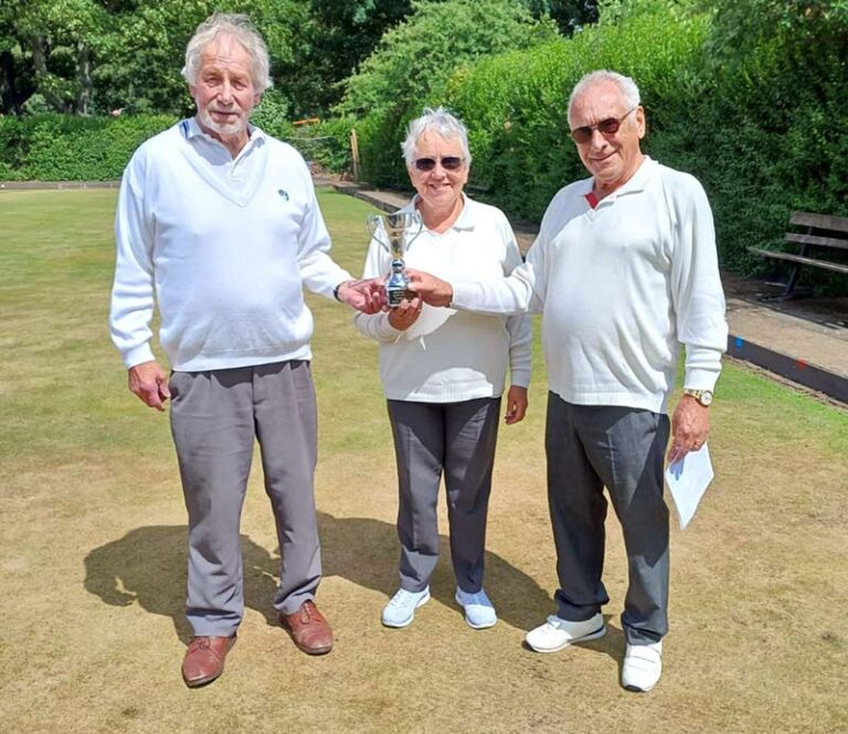Enid and Harry take bowling club Mixed Pairs trophy Enid and Harry take bowling club Mixed Pairs trophy