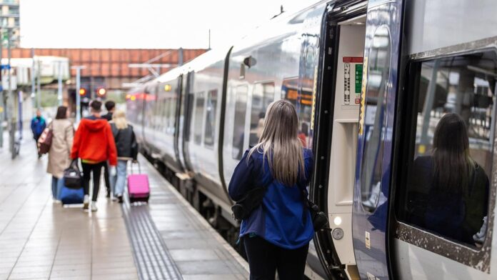 classical-music-to-stay-northern-trains Image shows a family boarding a Northern train.