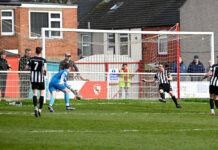 Shildon set up title derby showdown Shildon AFC's Ben Reay opens the scoring against North Shields at Dean Street.