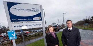 Sniperley Park and Ride expansion begins Cllr Elizabeth Scott and Mark Jackson outside Sniperley Park and Ride