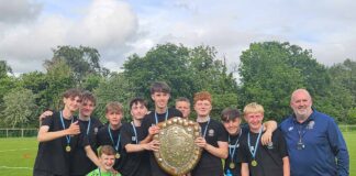 Ferryhill School Year 10 lift Shield after dramatic penalty shootout